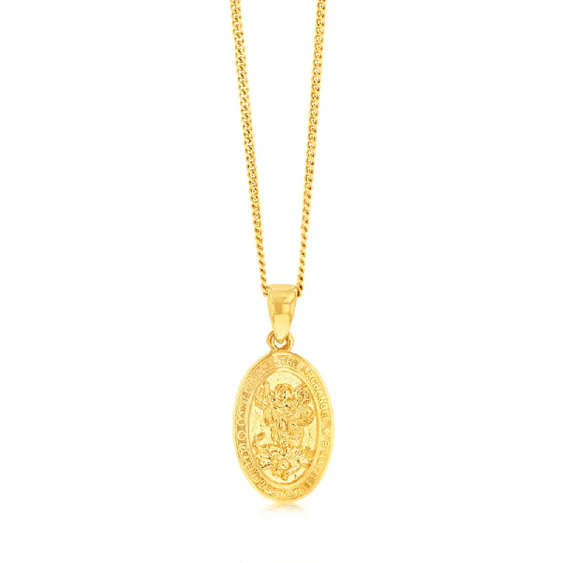 9ct Yellow Gold Oval St. Michael Medallion Pendant