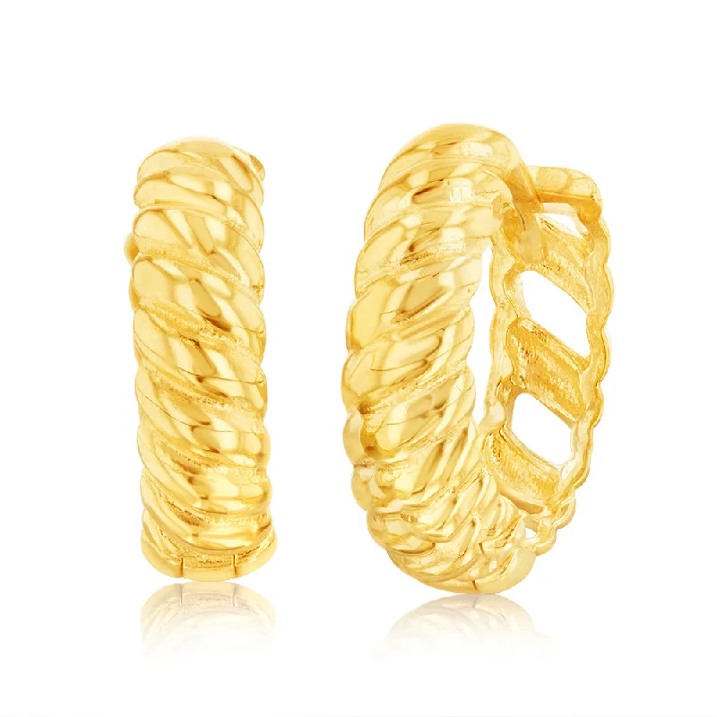 9ct Yellow Gold Patterned 10.5mm Hoop Earrings