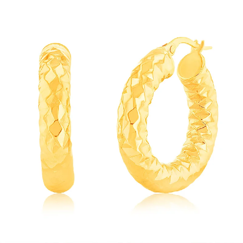 9ct Yellow Gold Patterned 15mm Hoop Earrings