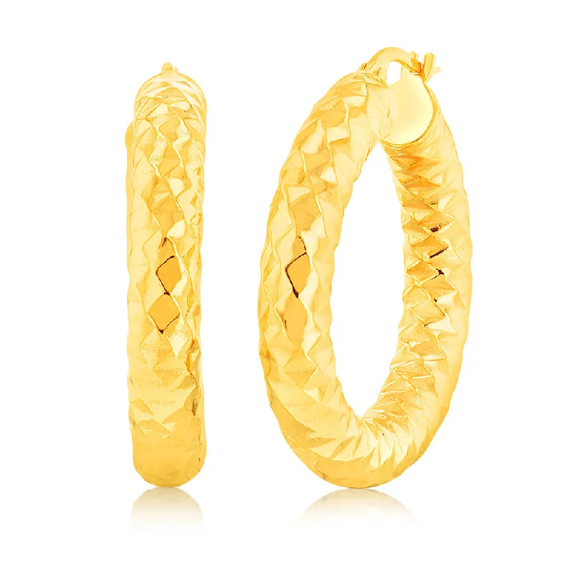 9ct Yellow Gold Patterned 20mm Hoop Earrings