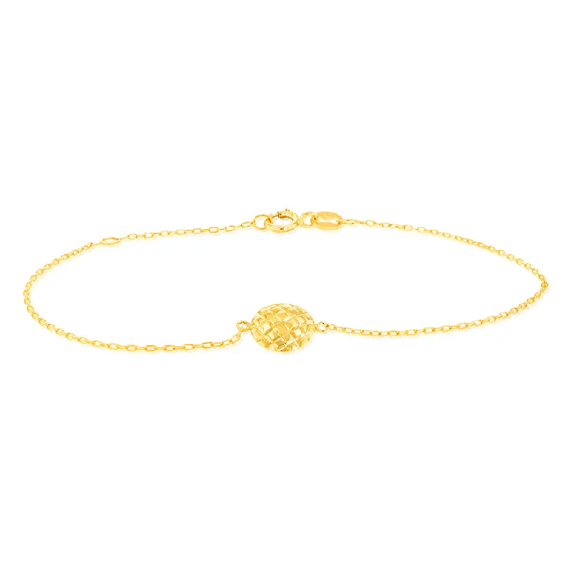 9ct Yellow Gold Patterned Round Disc 19cm Bracelet