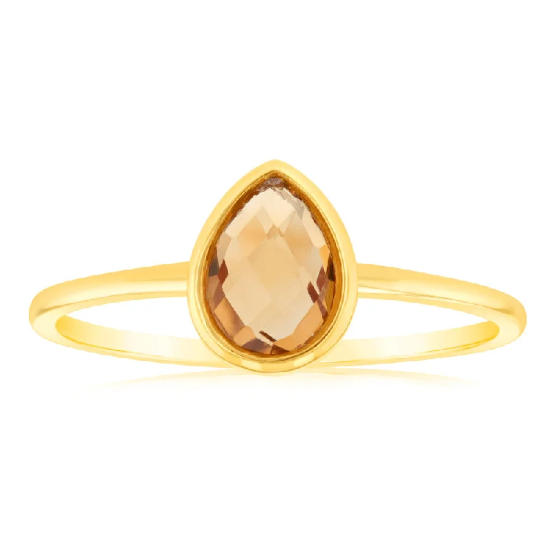 9ct Yellow Gold Pear Natural Quartz Ring