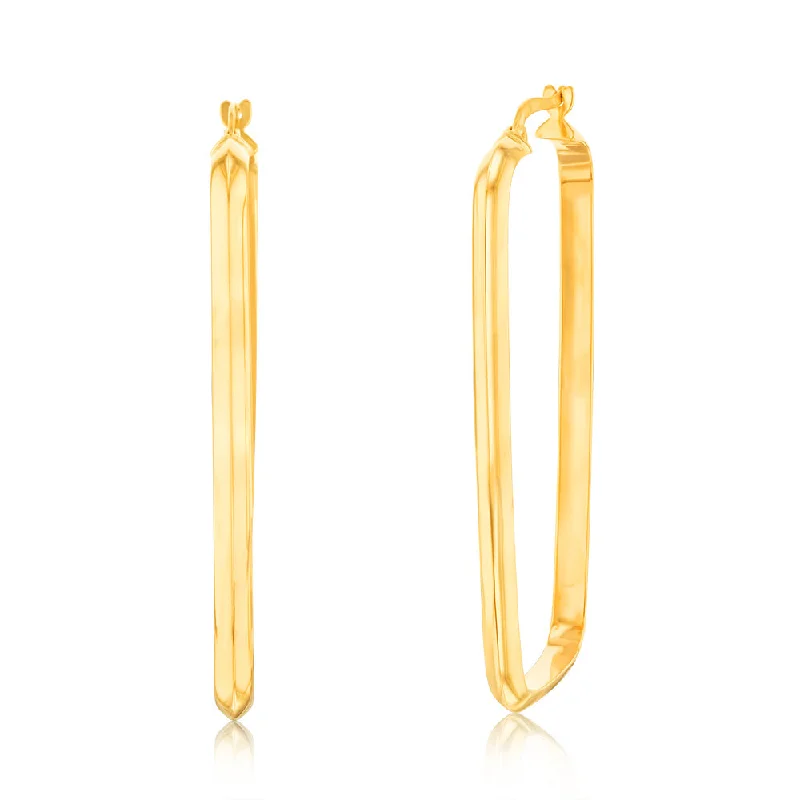 9ct Yellow Gold Polished Rectangle Hoop Earrings