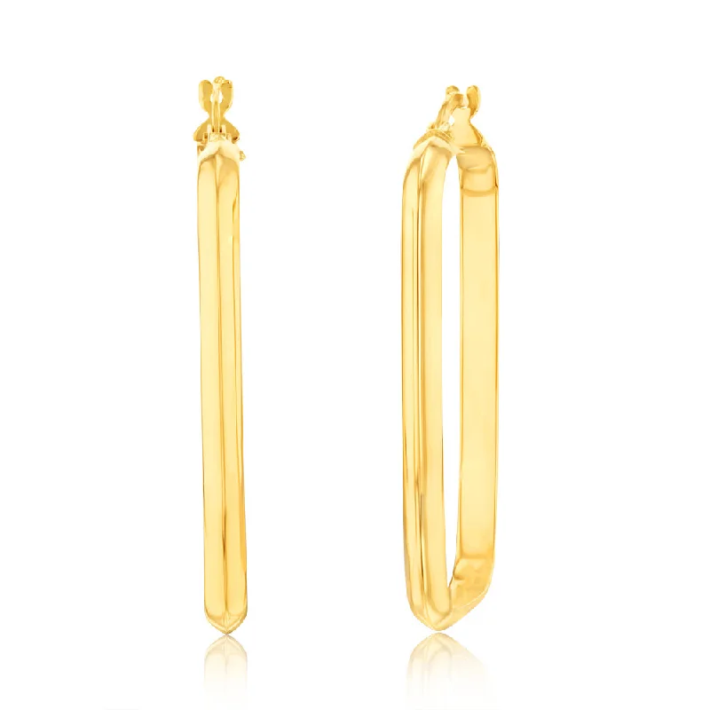 9ct Yellow Gold Polished Rectangular Hoop Earrings