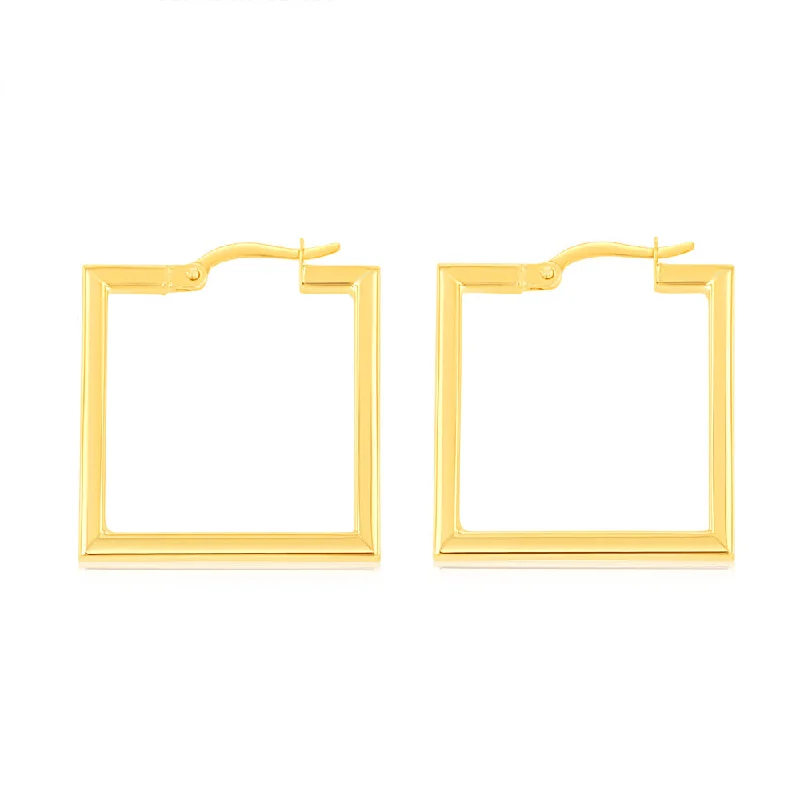 9ct Yellow Gold Polished Square 19mm Hoop Earrings