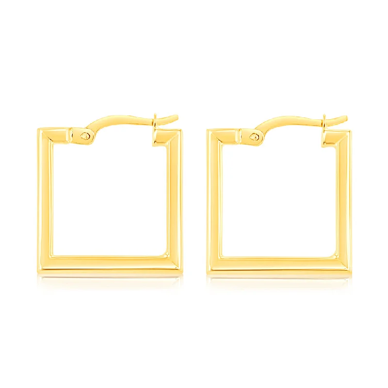 9ct Yellow Gold  Polished Square Hoop Earrings