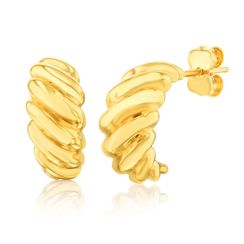 9ct Yellow Gold Ribbed Half Hoop Earrings