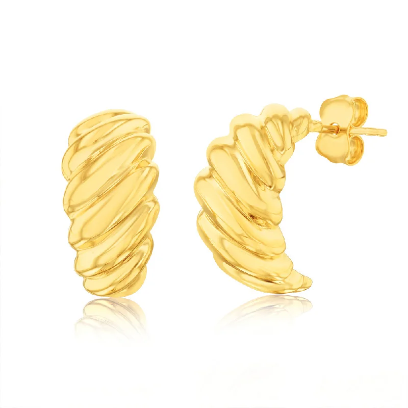 9ct Yellow Gold Ribbed Half Hoop Earrings