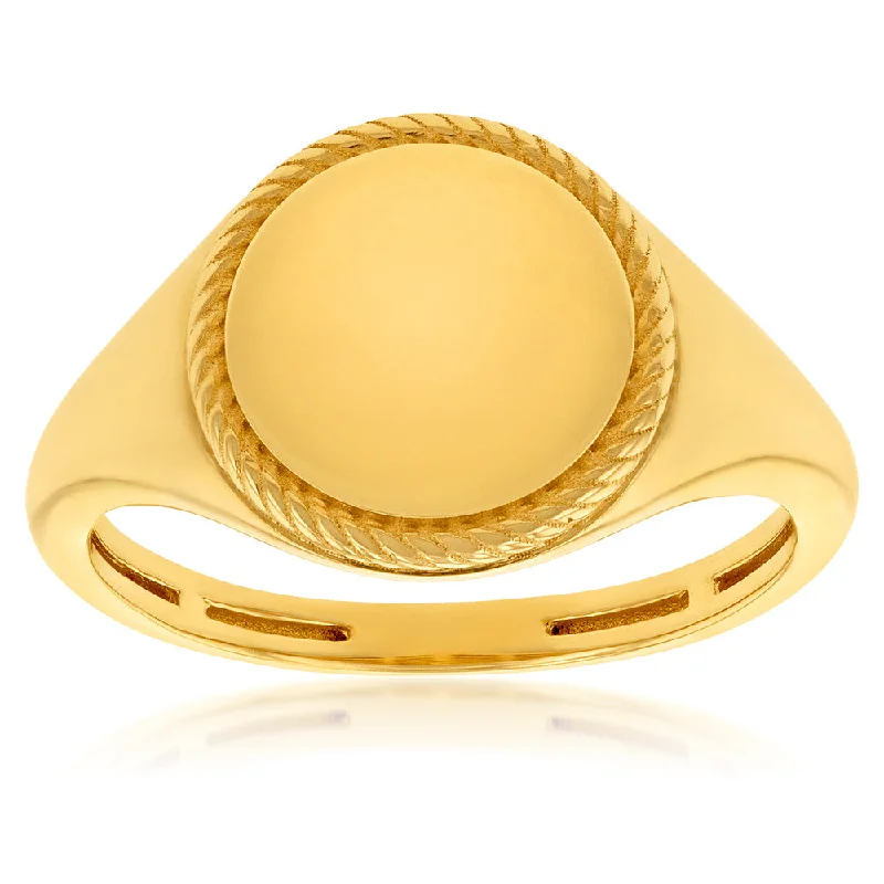 9ct Yellow Gold Round Rope Edge Signet Ring