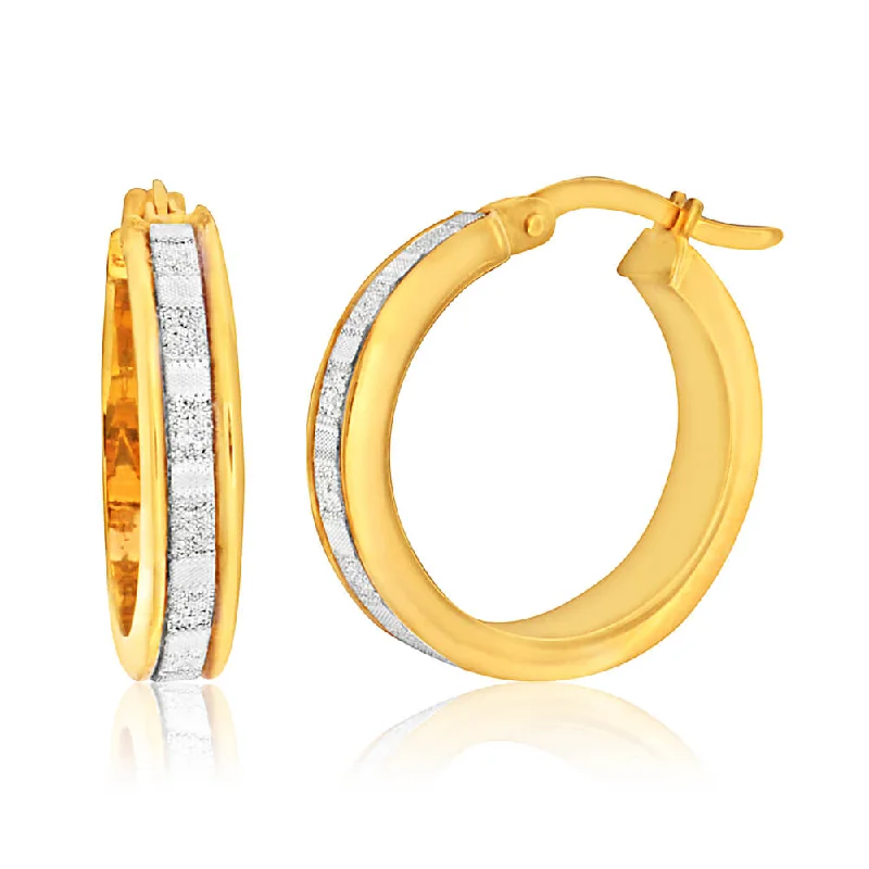 9ct Yellow Gold Silver Filled 15mm Bagette Stardust Hoop Earrings