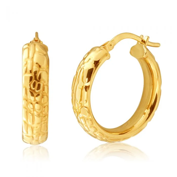 9ct Yellow Gold Silver Filled 15mm Hoop Earrings