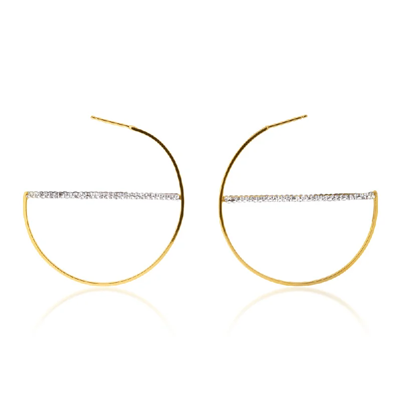 9ct Yellow Gold Silver Filled 40MM Half Hoop Crystal Earrings