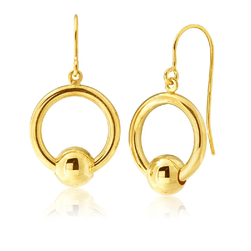 9ct Yellow Gold Silver Filled Ball Ring Drop Earrings