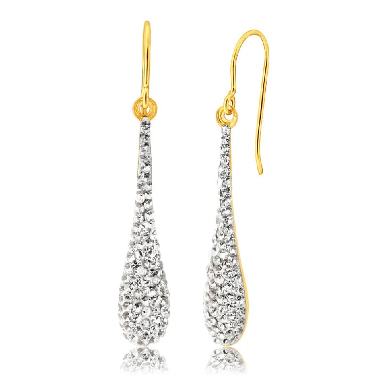 9ct Yellow Gold Silver Filled Crystal Long Drop Earrings