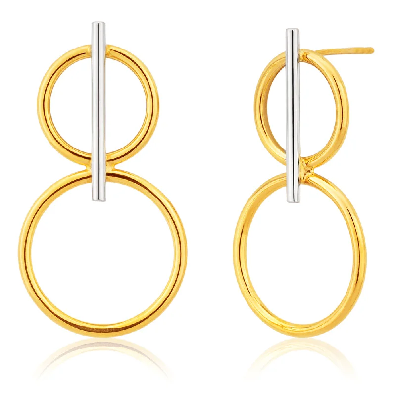 9ct Yellow Gold Silver Filled Double Circle Drop Earrings