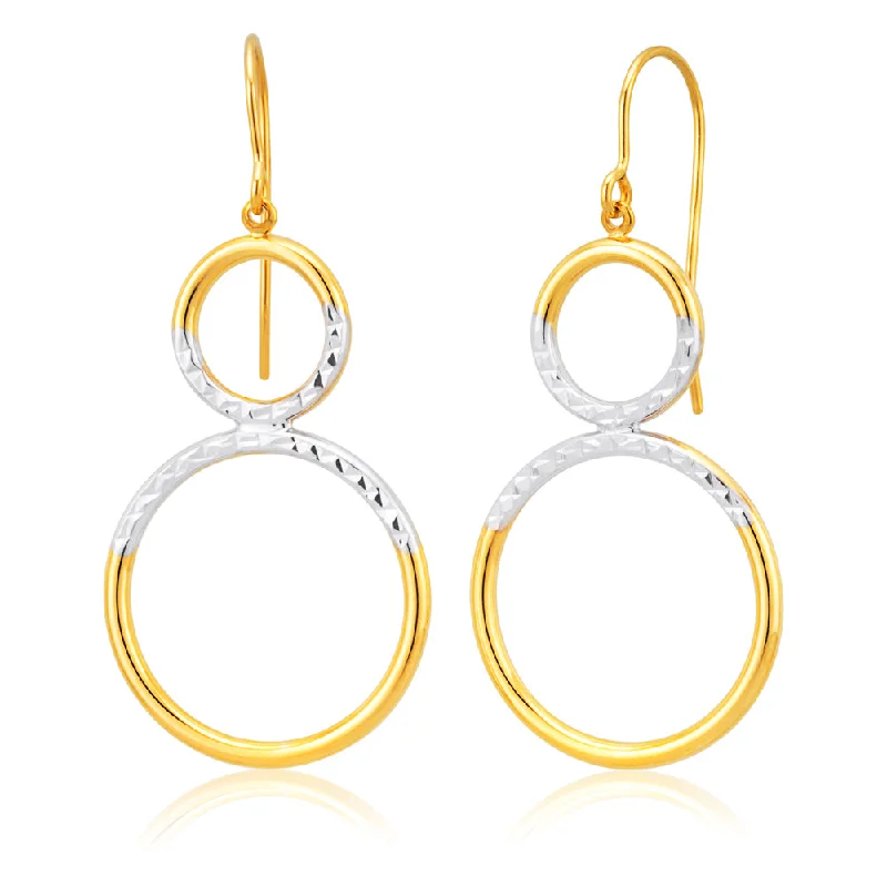 9ct Yellow Gold  Silver Filled fancy double ring Drop Earrings