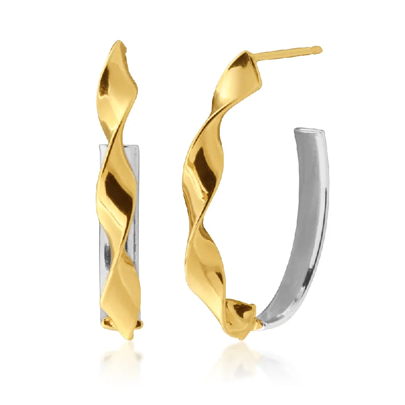 9ct Yellow Gold Silver Filled Half Hoop Twist Earrings