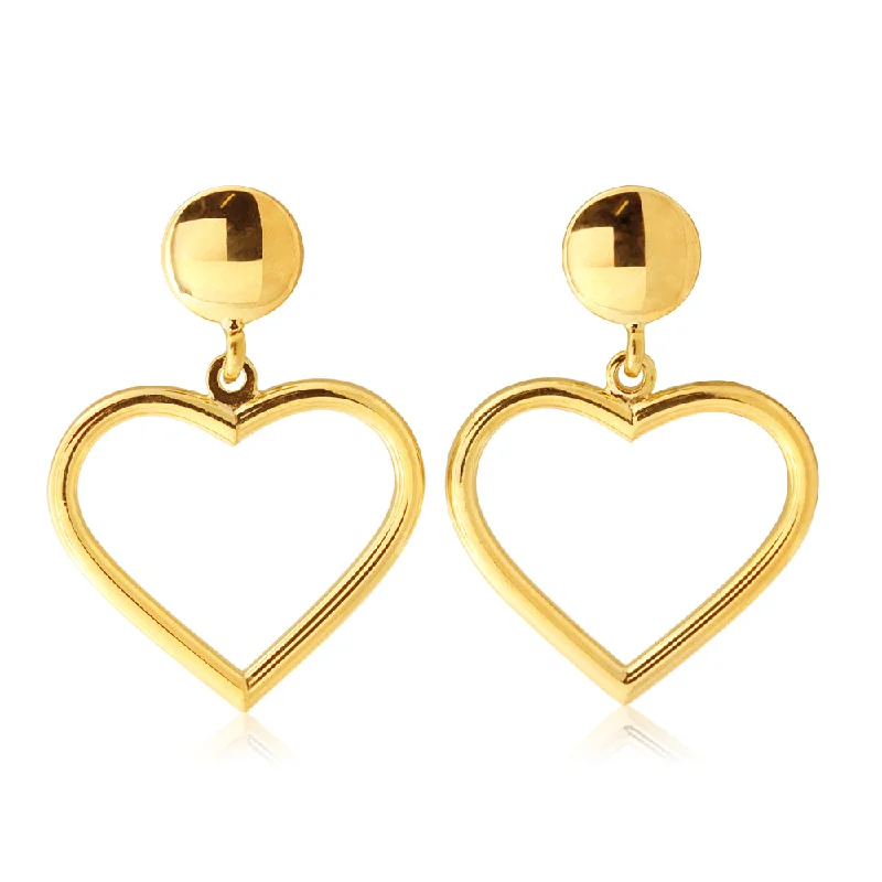 9ct Yellow Gold Silver Filled Heart Drop Earrings