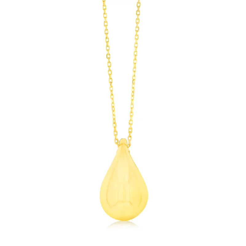 9ct Yellow Gold Silver-filled Polished Tear Drop Pendant on Chain