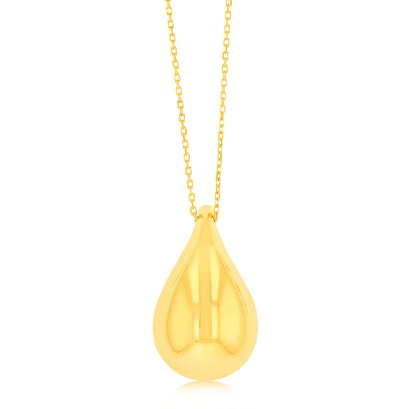 9ct Yellow Gold Silver filled Polished Tear Drop Pendant On Chain