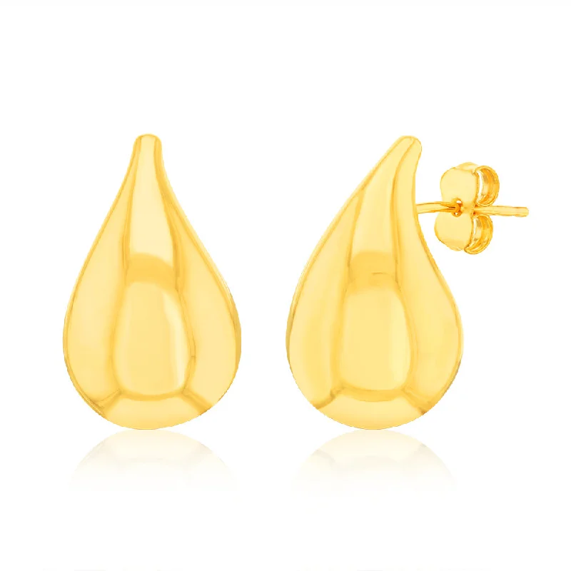 9ct Yellow Gold Silver filled Polished Tear Drop Stud Earrings