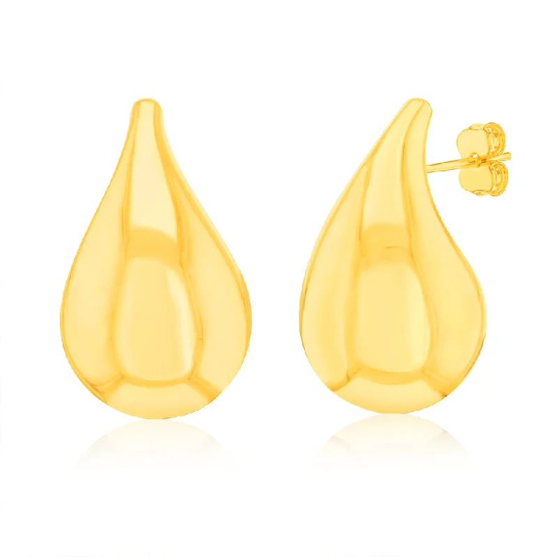 9ct Yellow Gold Silver-filled Polished Tear Drop Stud Earrings