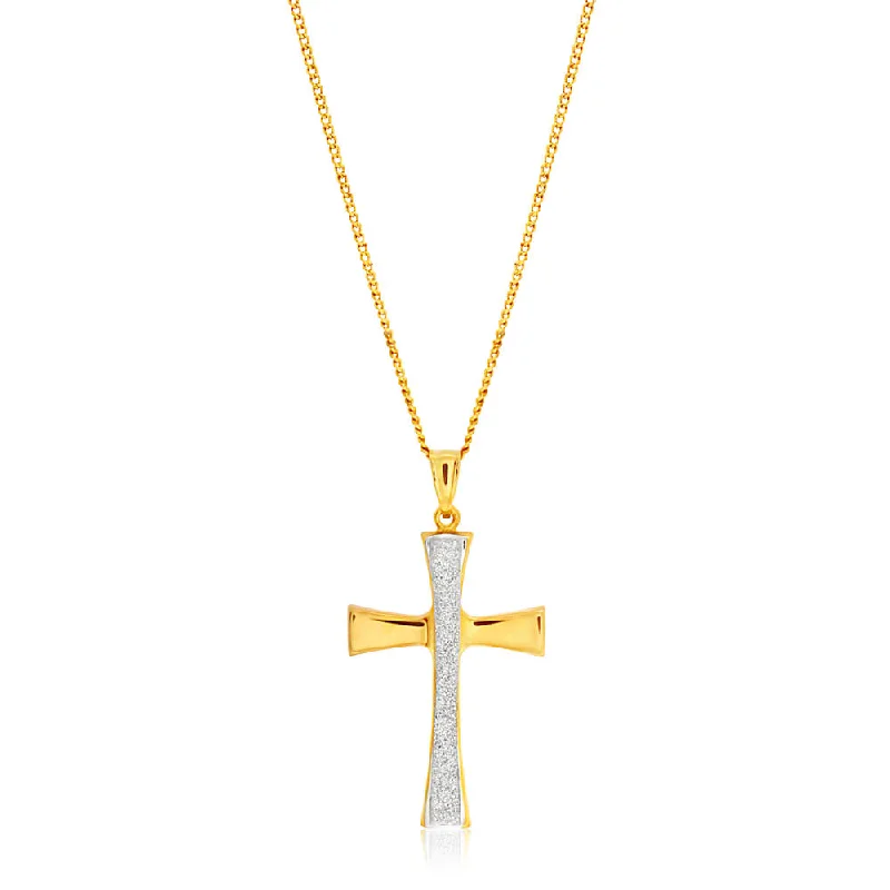 9ct Yellow Gold Silver Filled Stardust Cross Pendant