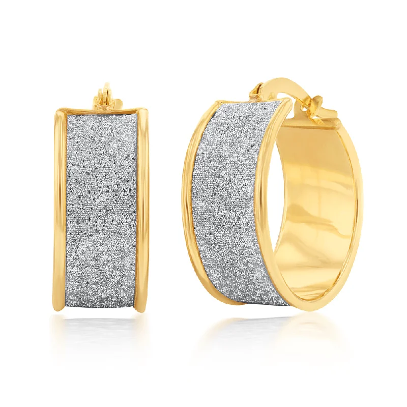 9ct Yellow Gold Silverfilled Broad Stardust Hoop Earrings