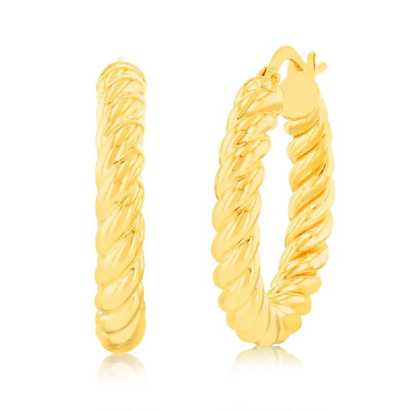 9ct Yellow Gold Silverfilled Chunky Twisted Hoop Earrings