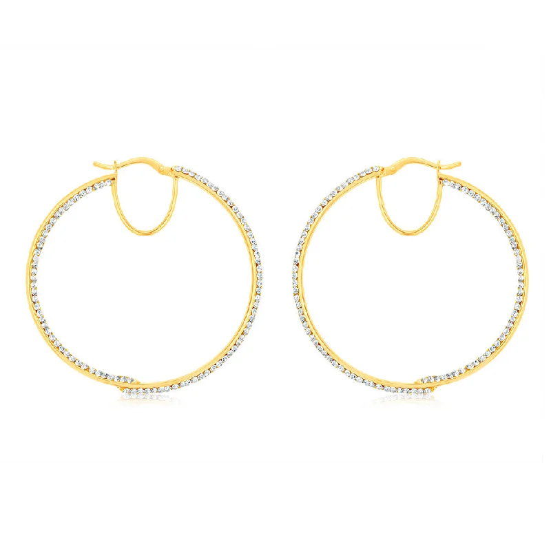 9ct Yellow Gold Silverfilled Crystals On Hoop Earrings