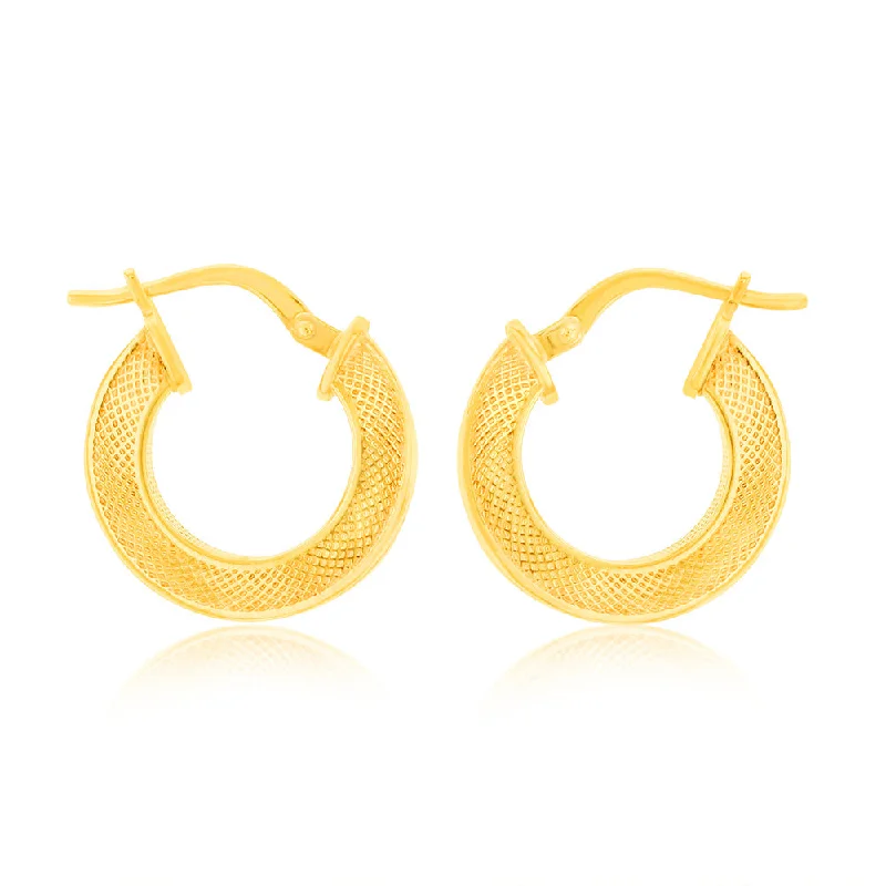 9ct Yellow Gold Silverfilled Fancy 10mm Hoop Earrings