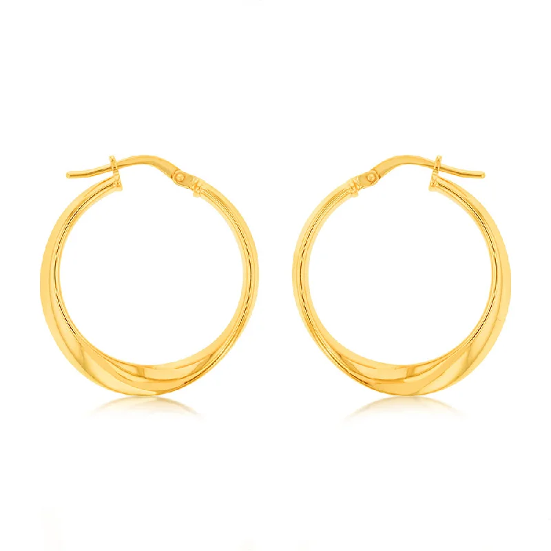 9ct Yellow Gold Silverfilled Fancy 20mm Hoop Earrings