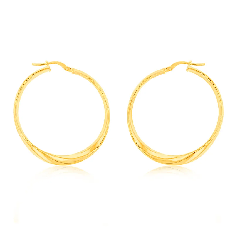 9ct Yellow Gold Silverfilled Fancy 30mm Hoop Earrings