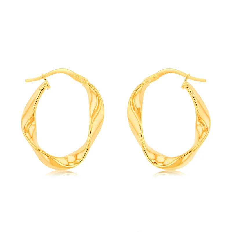 9ct Yellow Gold Silverfilled Fancy Oval Hoop Earrings