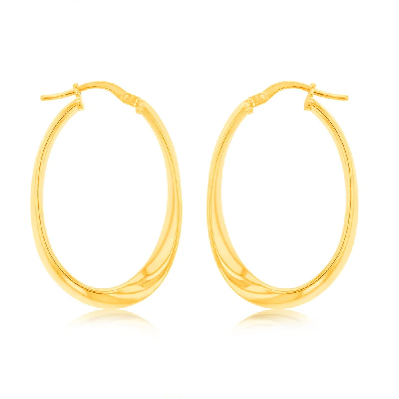 9ct Yellow Gold Silverfilled Fancy Oval Hoop Earrings