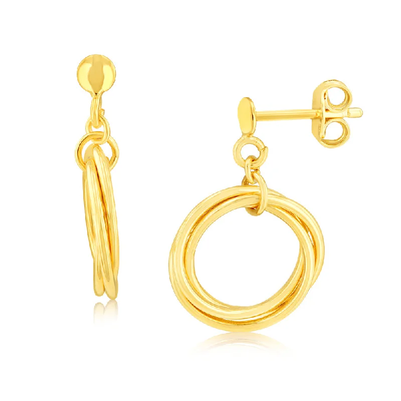 9ct Yellow Gold Silverfilled Interconnected Circle Drop Earrings