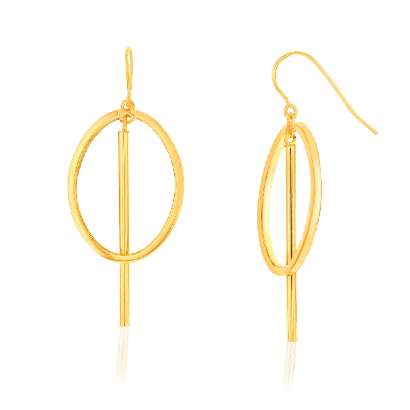 9ct Yellow Gold Silverfilled Open Circle & Bar Drop Earrings.