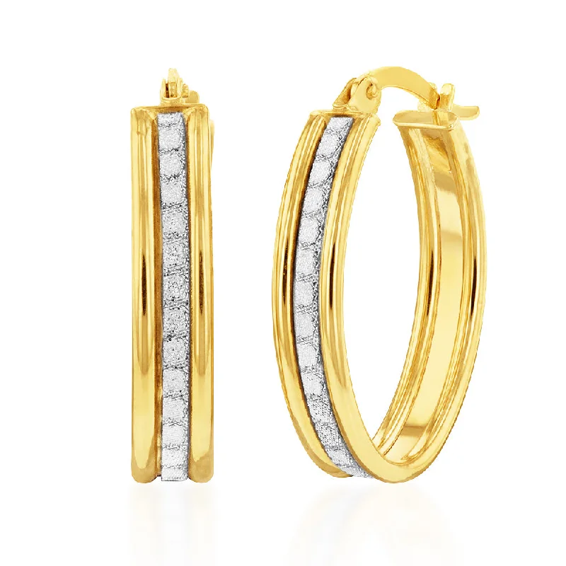 9ct Yellow Gold Silverfilled Stardust Oval Hoop Earrings