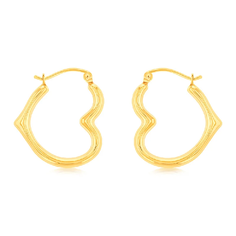 9ct Yellow Gold Silverfilled Superlight Heart Hoop Earrings