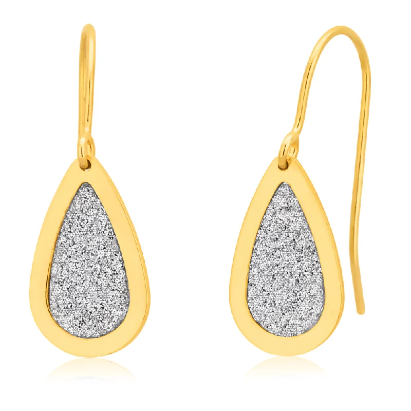 9ct Yellow Gold Silverfilled Teardrop Earrings with Stardust