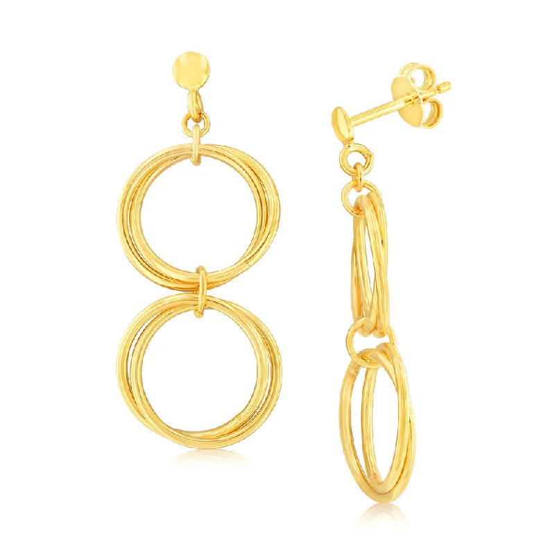 9ct Yellow Gold Silverfilled Twin Circle Drop Earrings