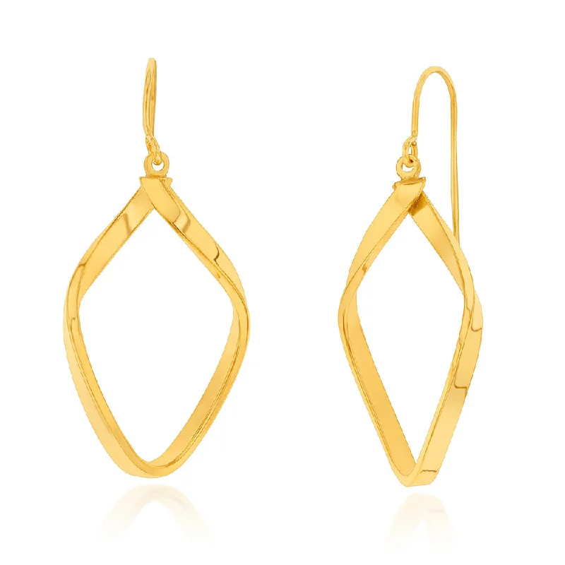 9ct Yellow Gold Silverfilled Twisted Ring Drop Earrings