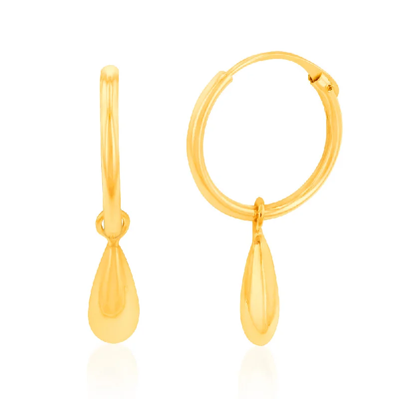 9ct Yellow Gold Tear Drop On Sleeper Earrings