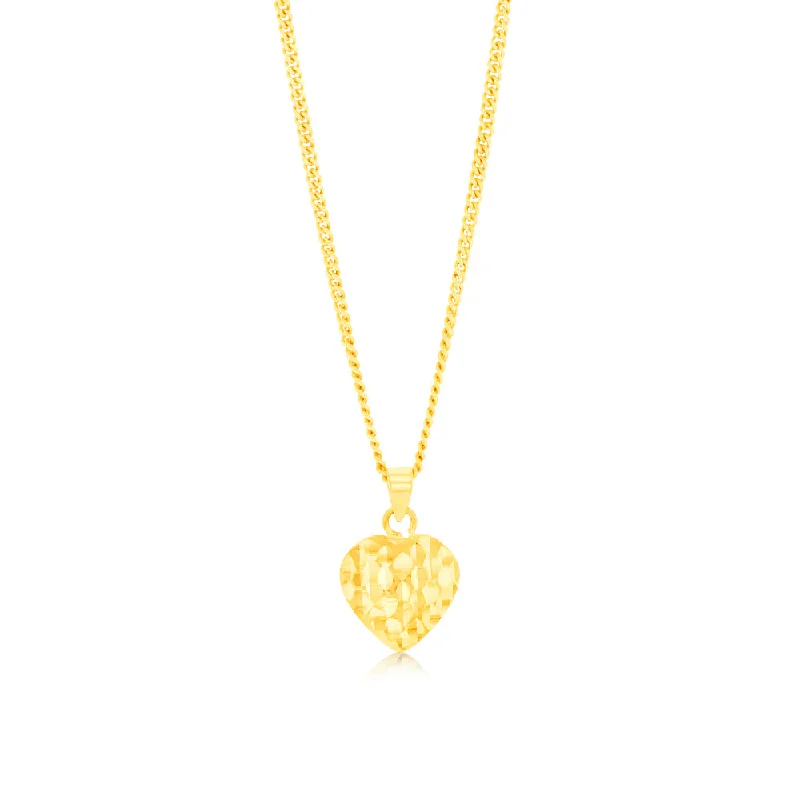 9ct Yellow Gold Textured Heart Pendant