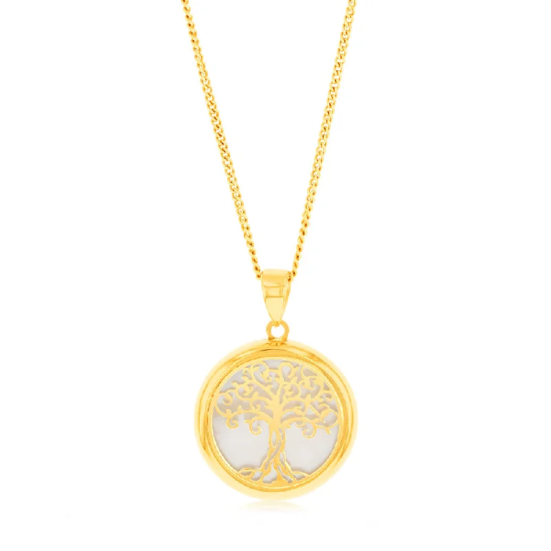 9ct Yellow Gold Tree Of Life Mother Of Pearl Pendant