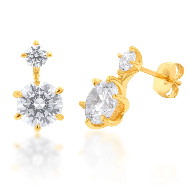 9ct Yellow Gold Twin Cubic Zirconia Drop Stud Earrings