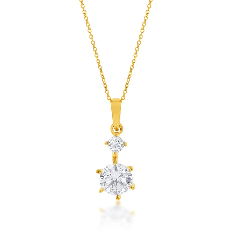 9ct Yellow Gold Twin Cubic Zirconia Pendant On 45cm Chain