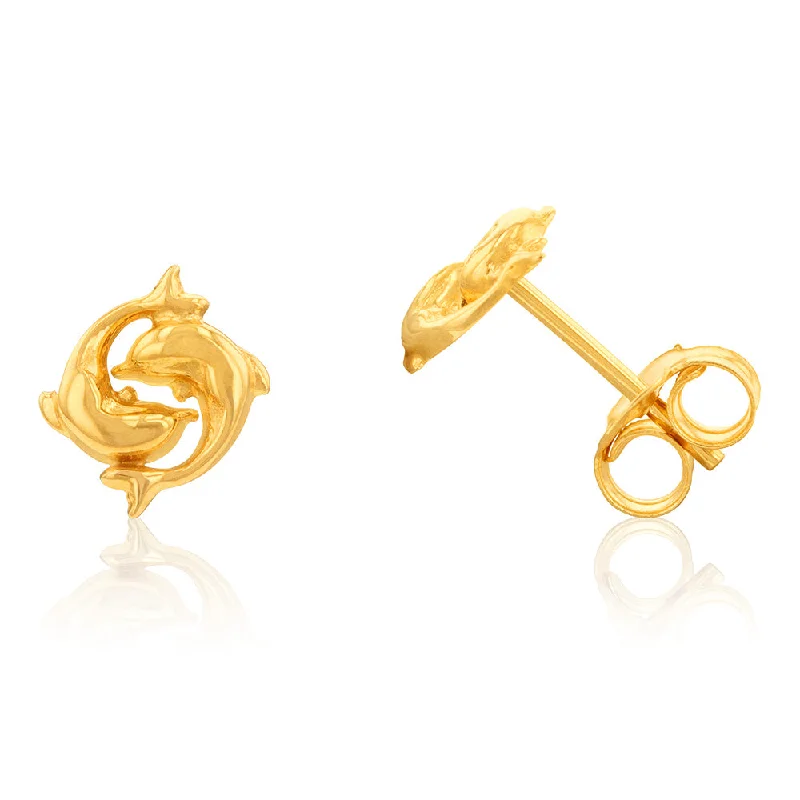 9ct Yellow Gold Twin Dolphin Stud Earrings