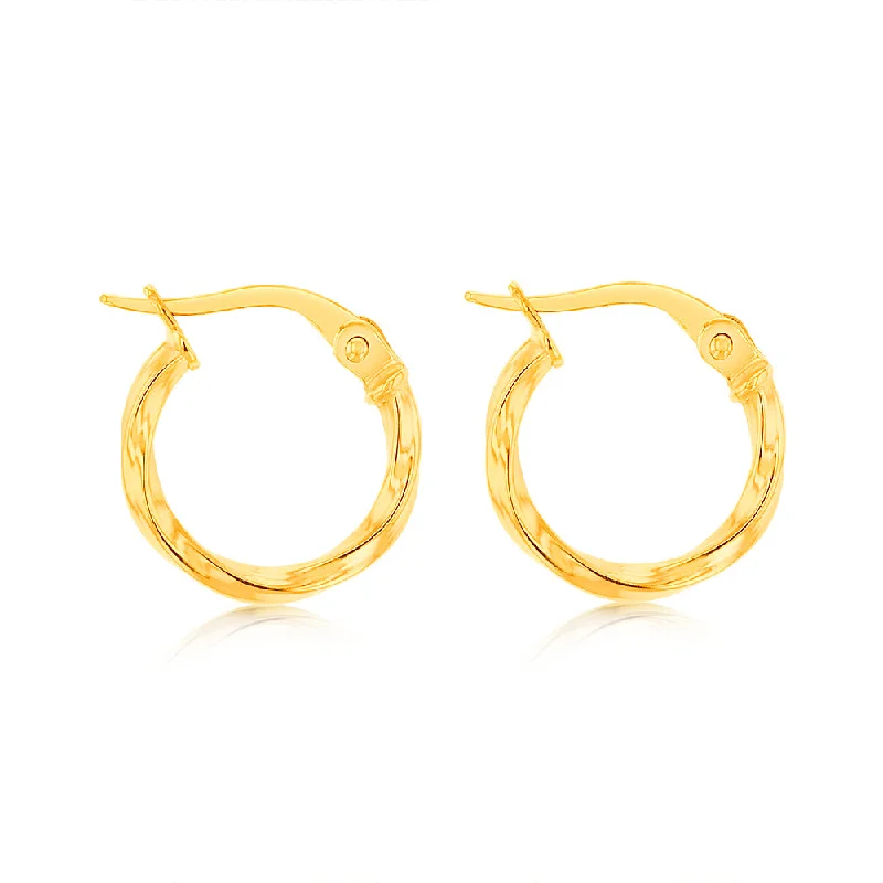 9ct Yellow Gold Twisted 10mm Hoop Earrings