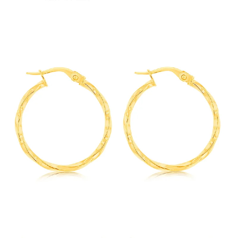 9ct Yellow Gold Twisted 20mm Hoop Earrings